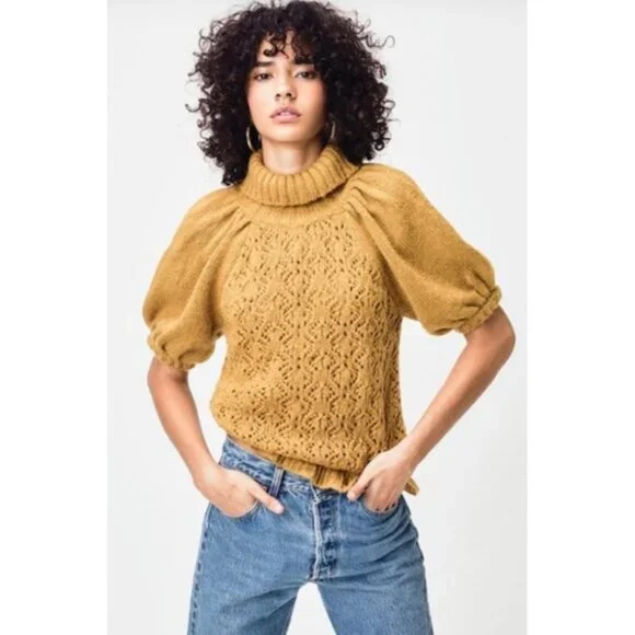 For Love & Lemons Francois’ Puff Sleeve Pointelle Sweater NWT X Small - Picture 1 of 9